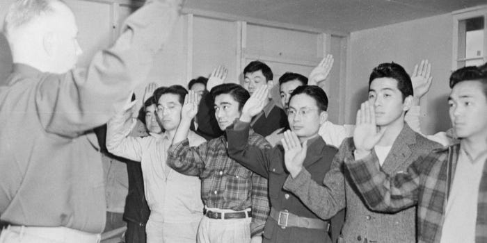 Nisei Japanese-American Army recruits internment camp