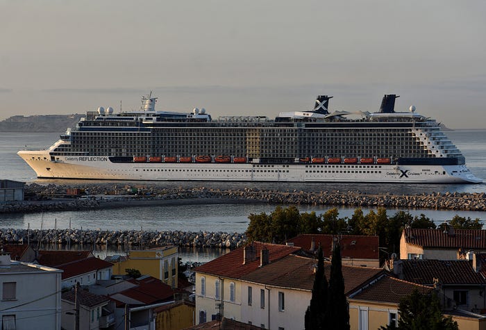 The Celebrity Reflection cruise ship arrives at the French Mediterranean port of Marseille.