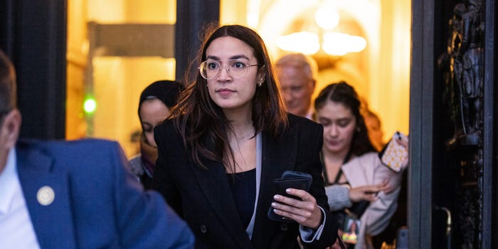 Rep. Alexandria Ocasio-Cortez walking out of the Capitol after House votes on January 18, 2024.