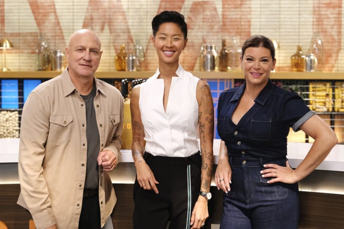 Photo still of Tom Colicchio, Kristen Kish, and Gail Simmons in Top Chef