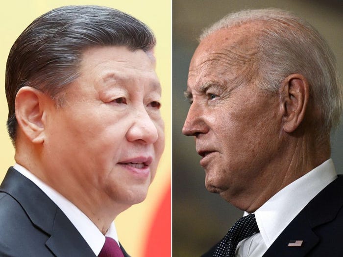 Chinese leader Xi Jinping (left) and President Joe Biden (right).