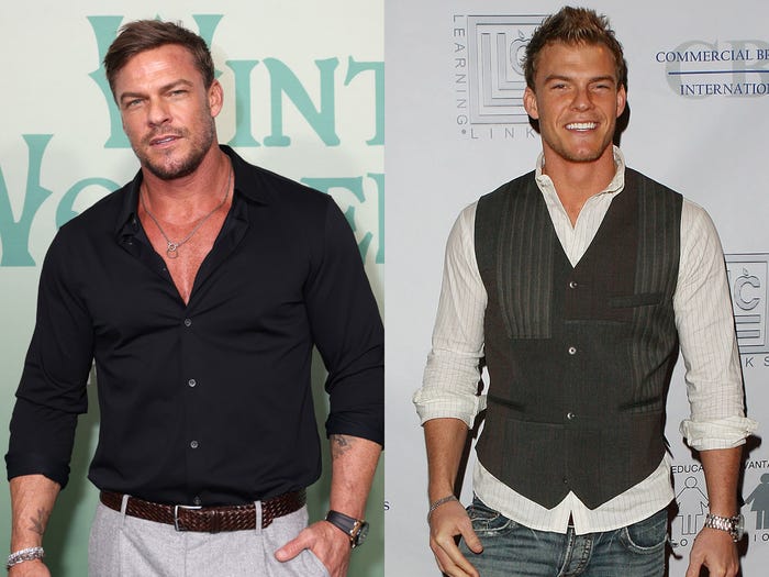 Alan Ritchson at Prime Video's Winter Wonderland in 2023 and at a celebrity basketball game for the Education Advantage Foundation in 2009.