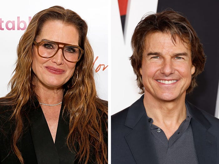 A side-by-side image of Brooke Shields and Tom Cruise.