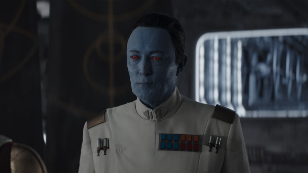 Photo still of Grand Admiral Thrawn’s live-action debut in Ahsoka