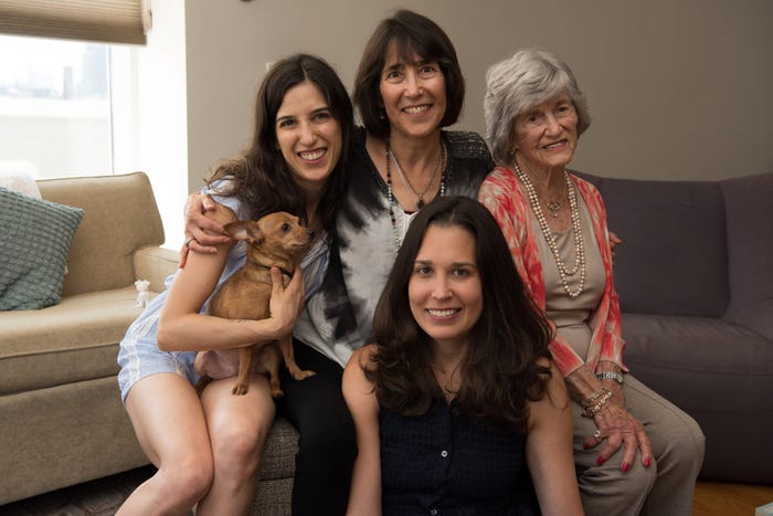 The author (front) with her sister, mother, and grandmother in August 2017 after her mom's cancer diagnosis.