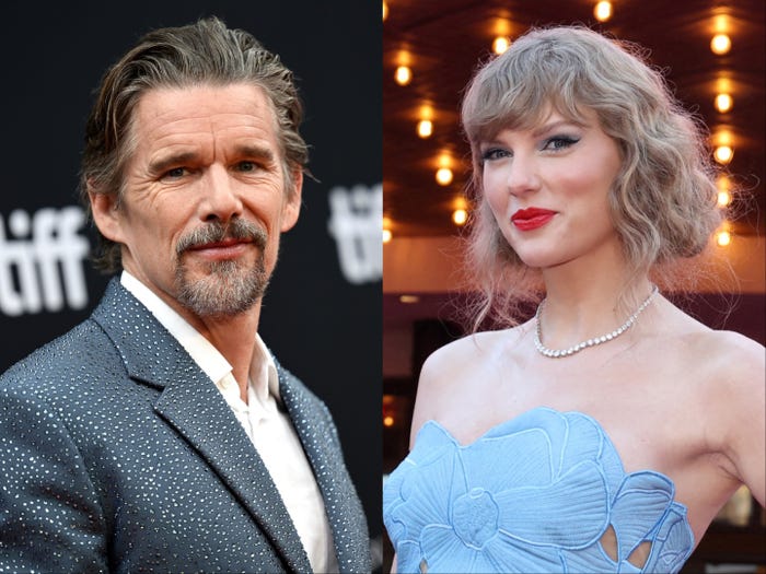Composite image of Ethan Hawke and Taylor Swift.