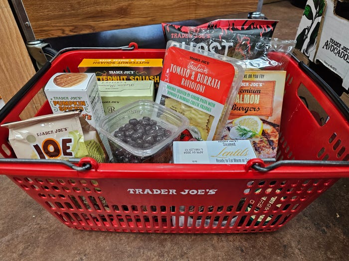 Basket of food from Trader Joe's