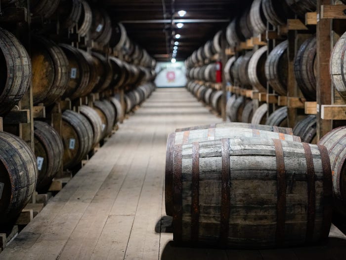 Barrels of bourbon at the Jim Beam Distillery in Clermont, Kentucky in 2020.