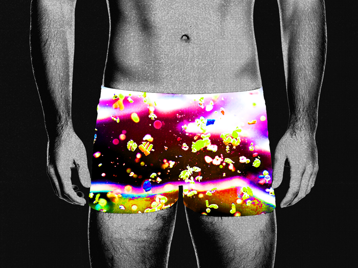 A man with boxers made out of microplastics