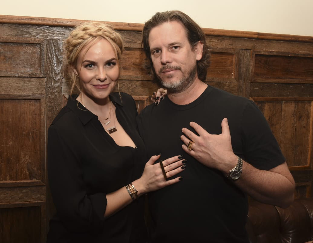 Designer Nikki Erwin and producer Chuck Pacheco attend the Established Jewelry By Nikki Erwin Launch Party Hosted By Erin & Sara Foster in 2015