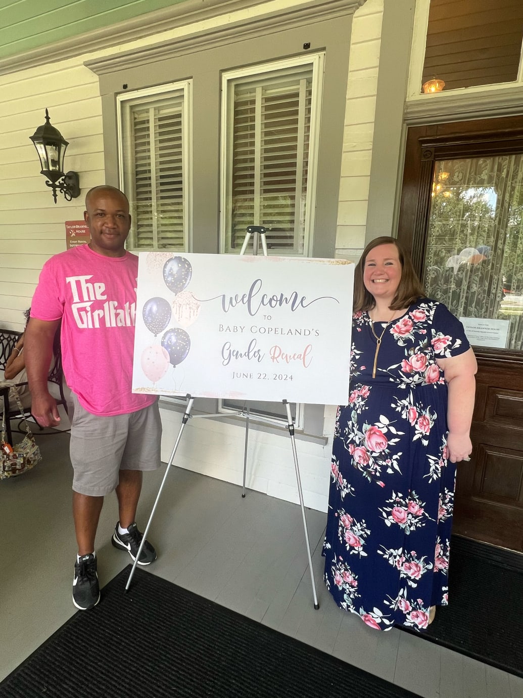 Jenna and Roy Copeland at the gender reveal party they threw for their unborn child when they received the message the escrow company they had contracted to pay their gestational surrogate was suddenly suspending operations.