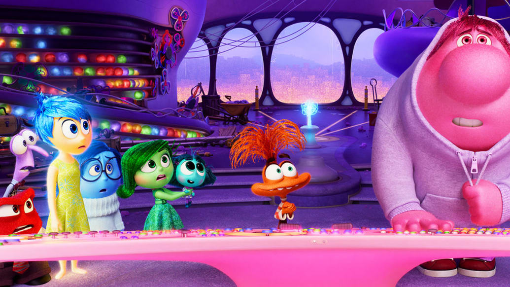 A photo including Anger, Fear, Joy, Sadness, Disgust, Envy, Anxiety, Embarrassment in the film Inside Out 2 on Disney