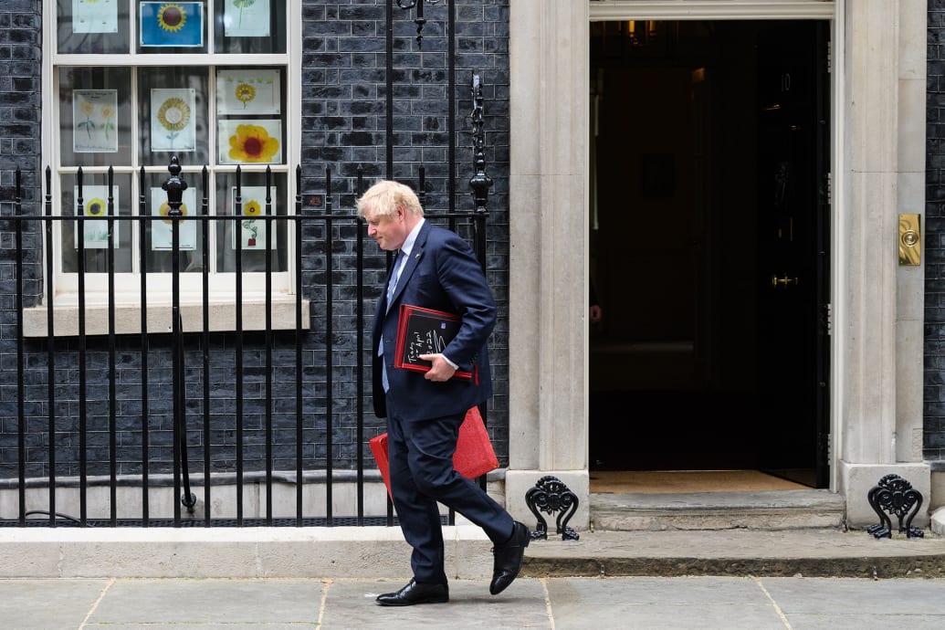 Britain's Prime Minister Boris Johnson leaves number 10, Downing Street.