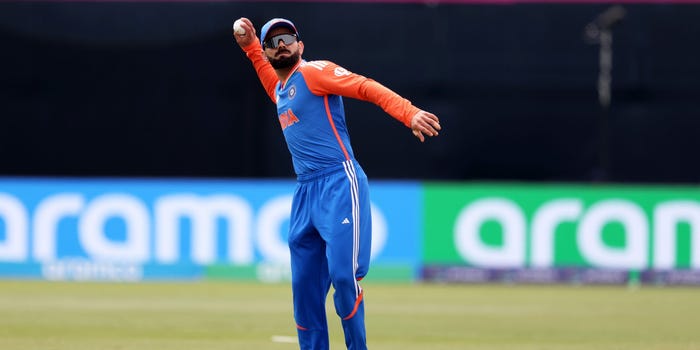 Virat Kohli of India fields the ball during the ICC Men's T20 Cricket World Cup West Indies & USA 2024 match between India and Ireland.
