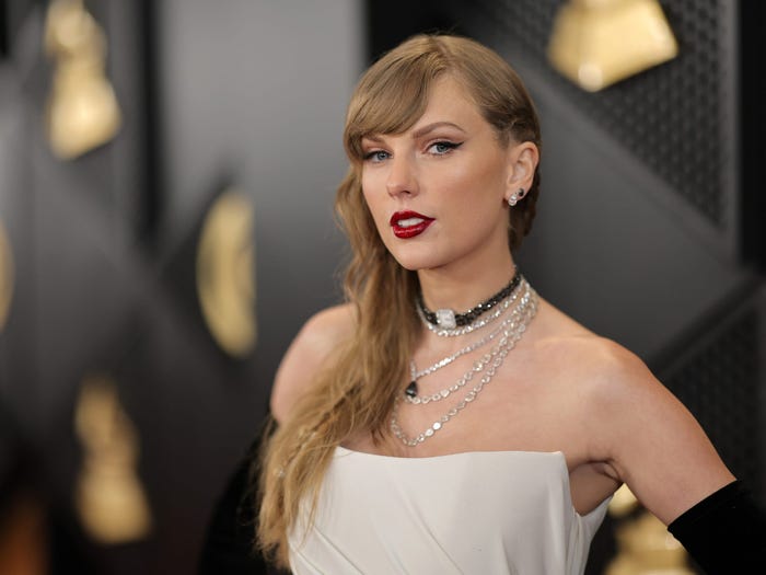 Taylor Swift attends the 2024 Grammy Awards.