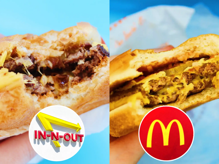 in n out burger and mcdonalds burger side by side