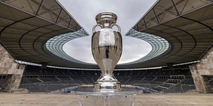 The UEFA EURO 2024 Trophy displayed at the Olympiastadion in Berlin