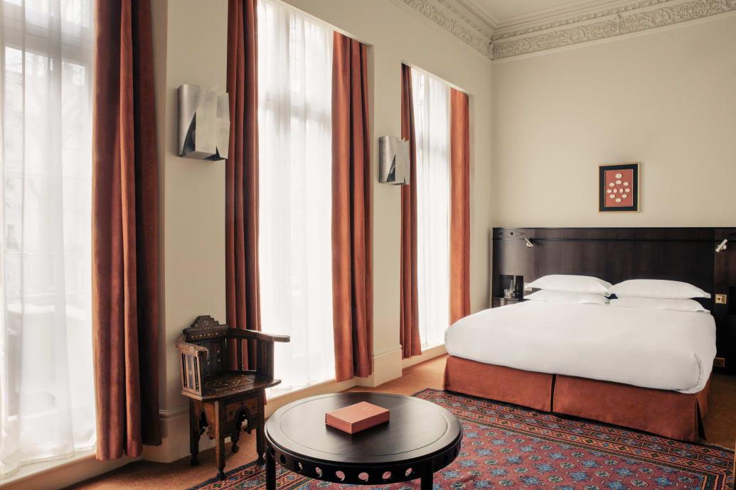Photograph of bedroom in the Grand Hotel Bellevue.