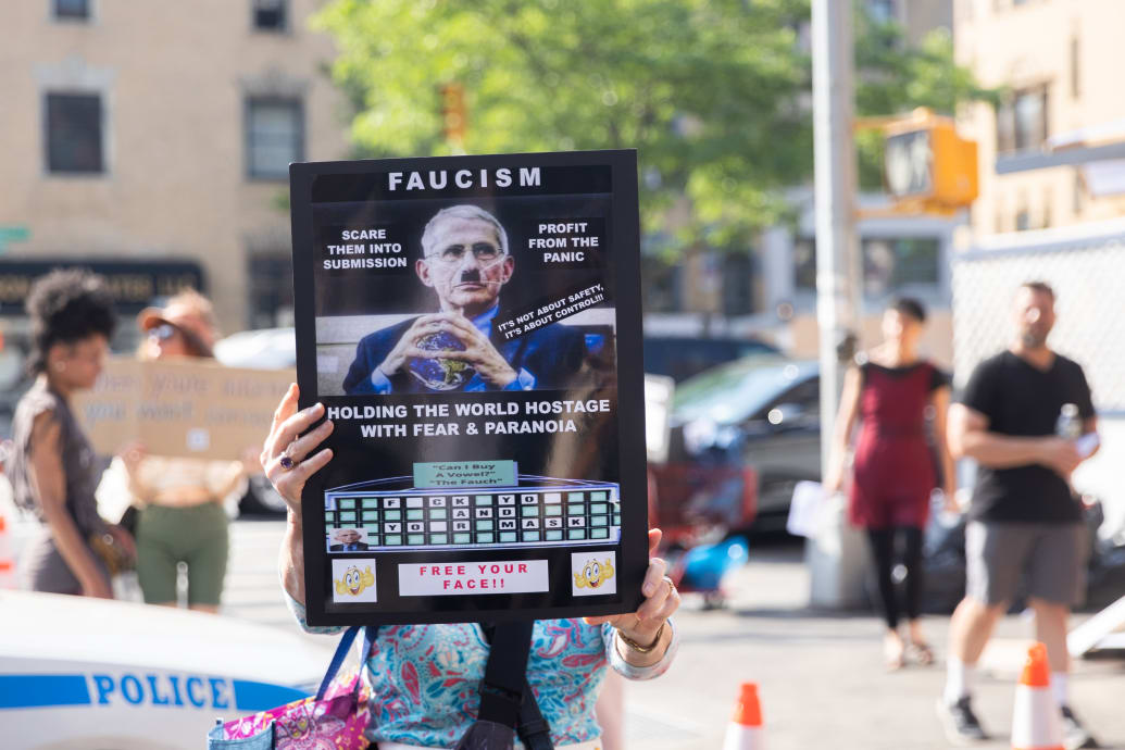 An anti-Fauci protester in New York City.